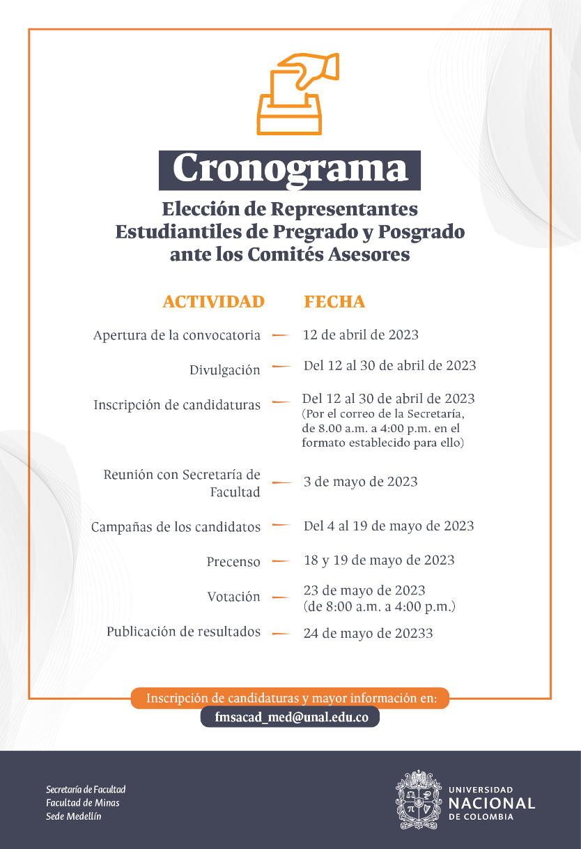 Calendario elecciones representantes Mesa de trabajo 1